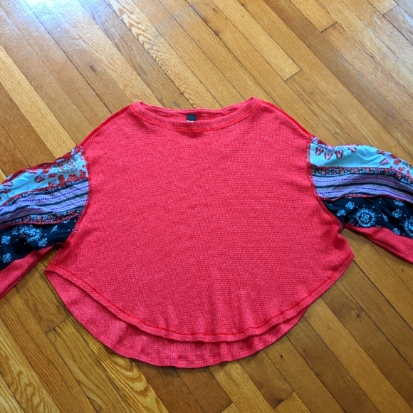 Free People We the Free Blossom thermal balloon sleeve patchwork boho fun top XS - Picture 4 of 11